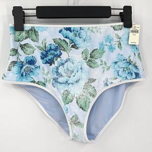 Aerie High Waisted Full‎ Coverage Bikini Bottoms Floral Women Medium Blue NWT